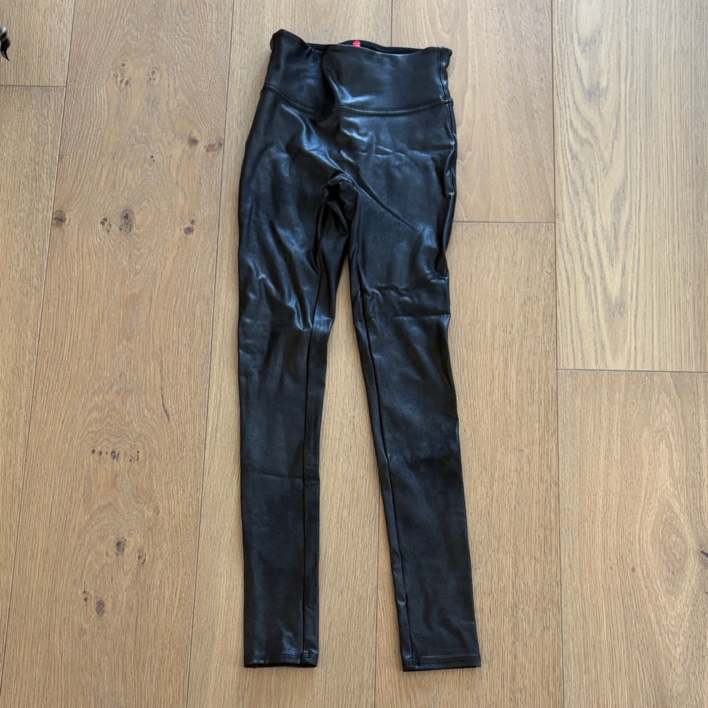 SPANX Black Leather-Look Leggings